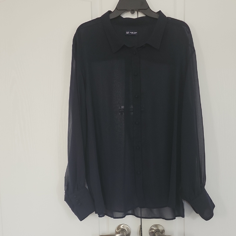 GAP Beautiful versatile Sheer Navy Blue  Button Down Shirt